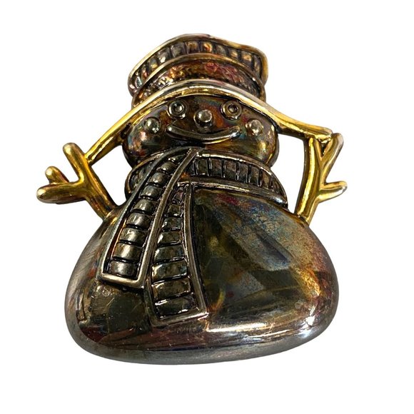 Snowman Brooch Pendant Best Silver Gold Tone Metal Christmas Holiday Winter - Picture 1 of 16